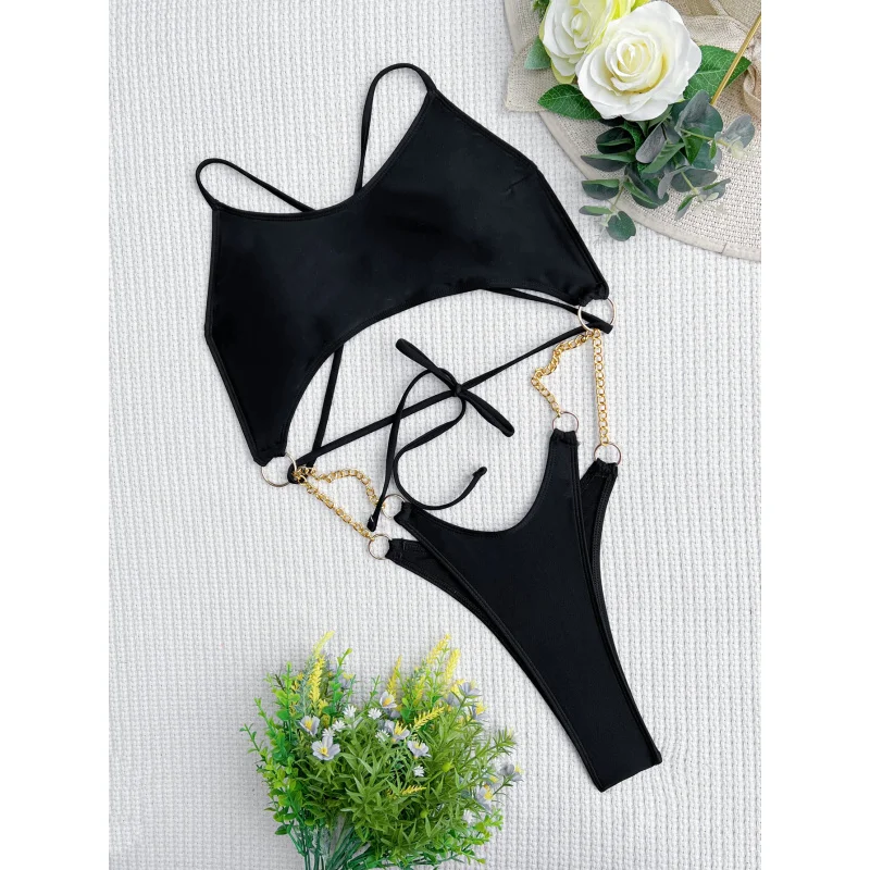 Women's Double New One-Piece Swimsuit Banded Bikini Swimsuit Backless Swimsuit Solid Colorbikini6504