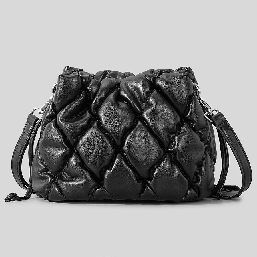 Fashion Lingge Quilted Padded Bucket Bag Designer Women Shoulder Bags Luxury Pu Leather Puffy Crossbody Bag Small Tote Purse2023