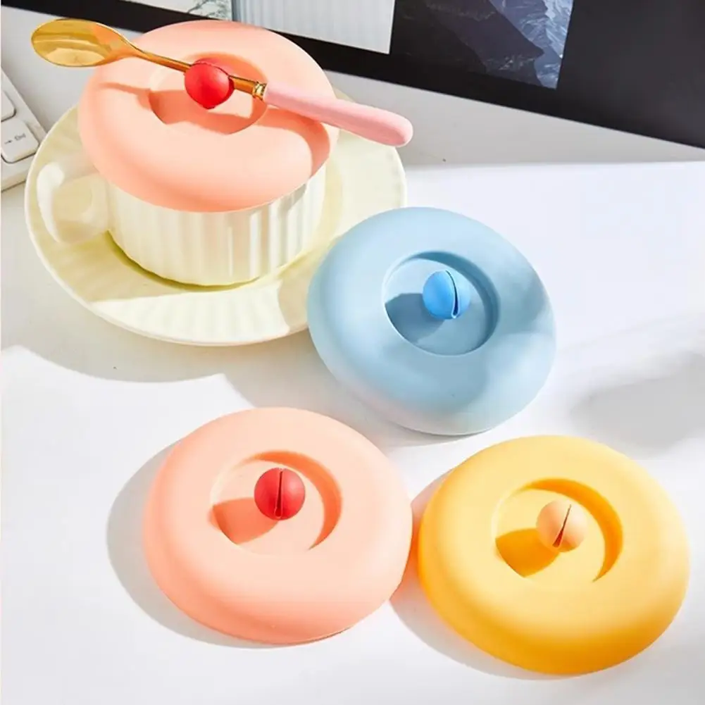 Split Spherical Handle Cup Lid Silicone Cup Lid with Spoon Holder Heat Resistant Universal Round Water Cup Seal Dust for Coffee