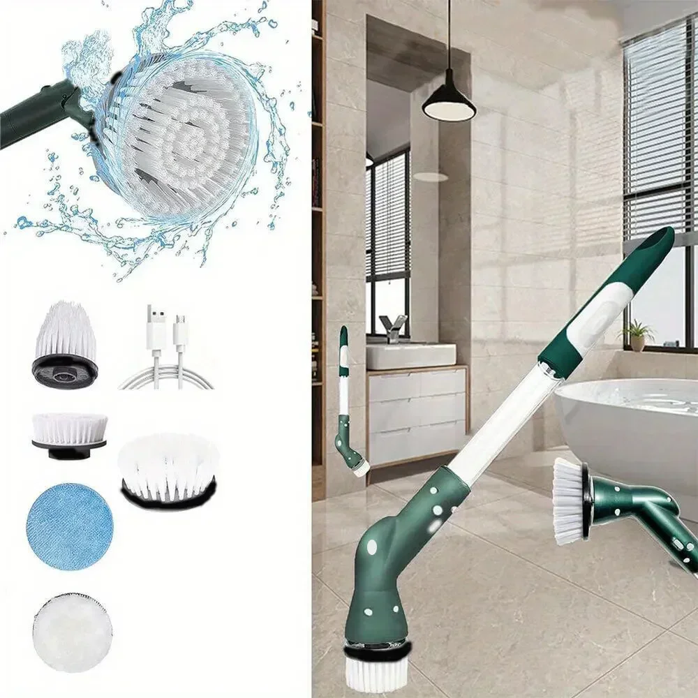 Wireless Electric Scrub Brush Bathroom Electric Cleaning Interchangeable Brush Heads Handheld Long ​Type-c Interface