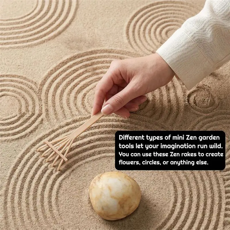 PZHI Garden Rake Set 6Pcs, DIY Sand Zen Garden Tools for Desk Relaxation, Desktop Stress Relief Accessories