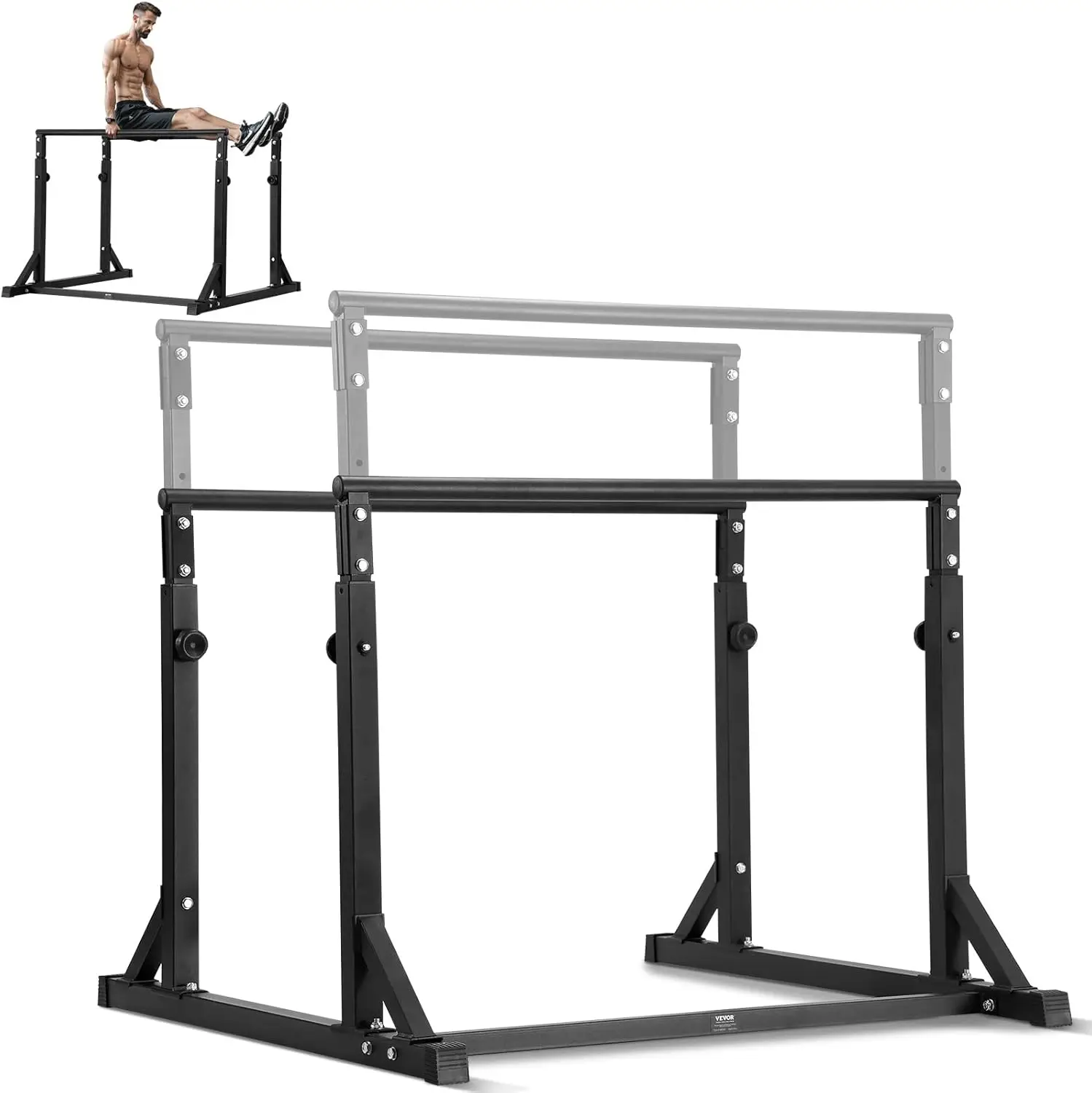 Dip Bar, 800 lbs Capacity, Heave Duty Dip Stand Station with Adjustable Height, Fitness Workout Dip Bar Station Stabilizer Paral