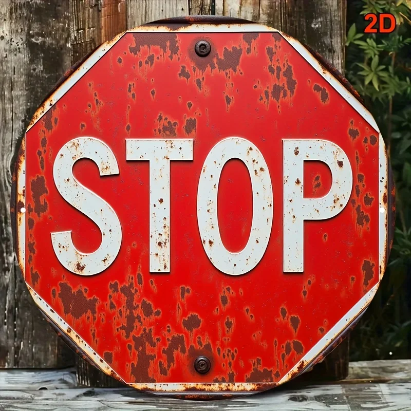 Vintage Rusty Stop Sign Tin Sign - Vintage Durable Metal Plaque Wall Decor, Home Office Bar Man Cave Wall Art