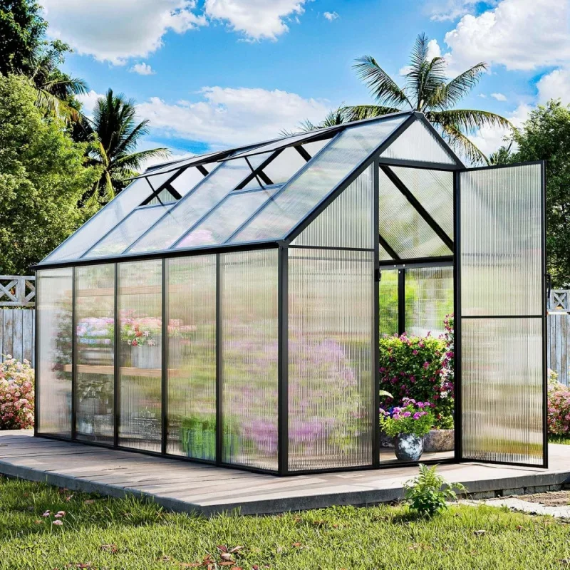 

Outdoor Greenhouse Kit 10x6x6 FT, Outsides Polycarbonate Heavy Duty Green House With Windows Door For Backyard Garden