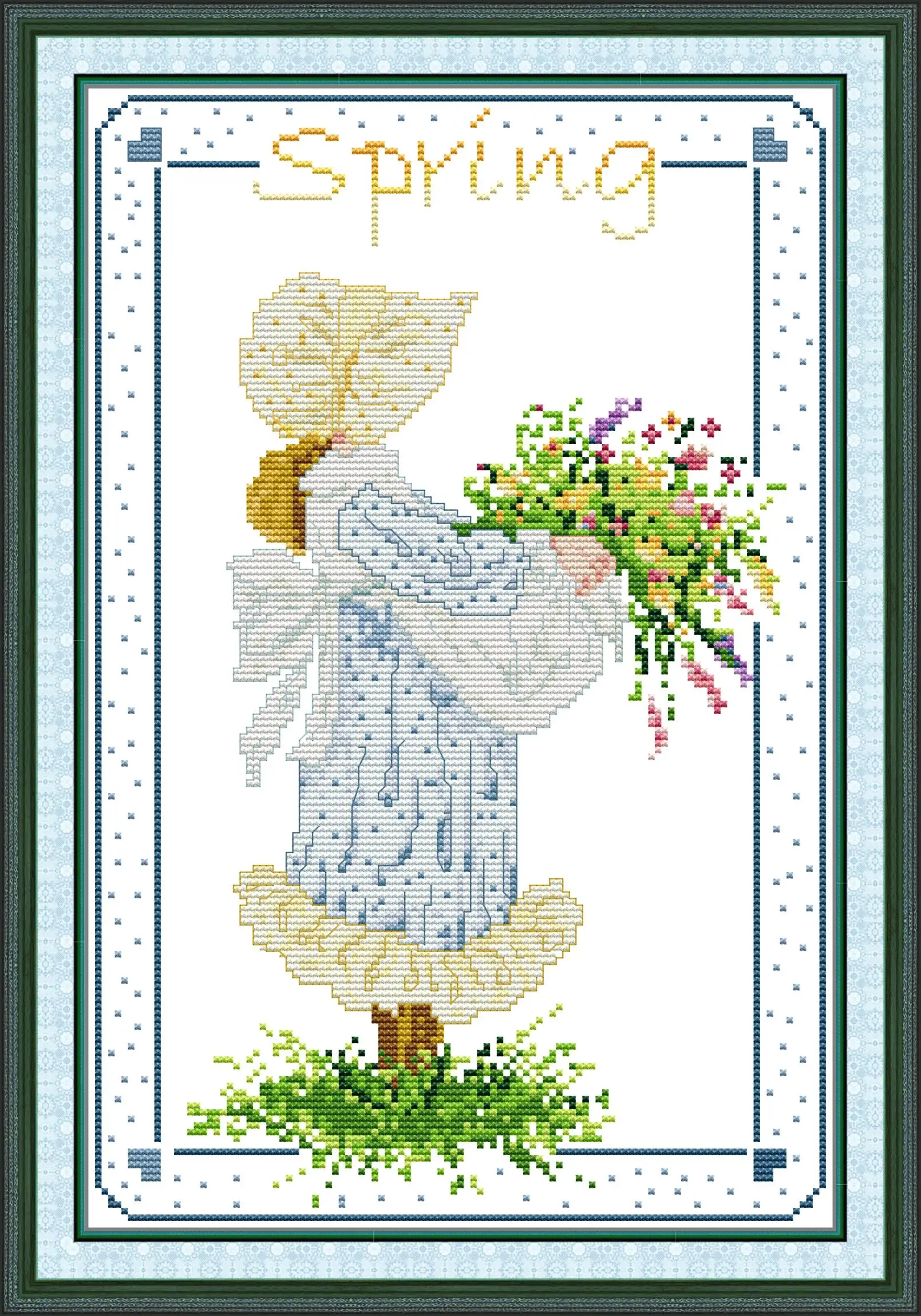 

Maydear Full Cross Stitch Kit, 11CT/14CT/16CT/9CT Aida Fabric,DMC Threads Sewing Pattern Embroidery Set-Girl's Back - Spring