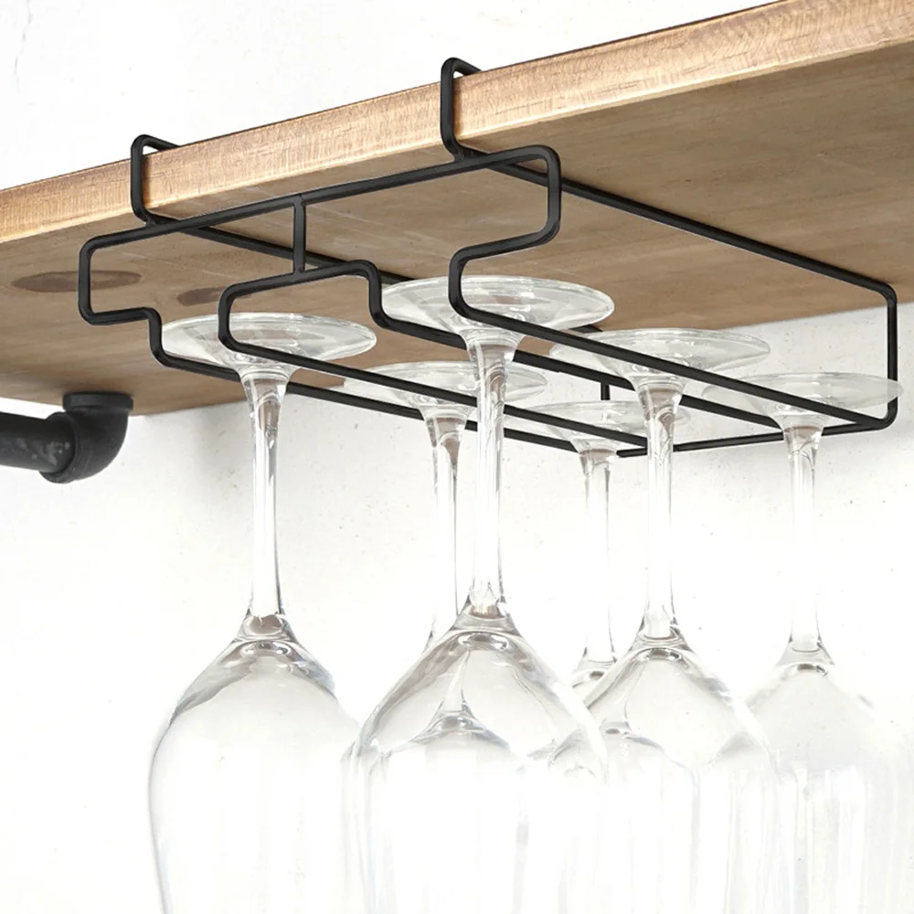 Durable Kitchen Organizer Storage Shelf Bar Cabinet Hanging Rack Cup Hanger Wine Glass Rack Stemware Holder