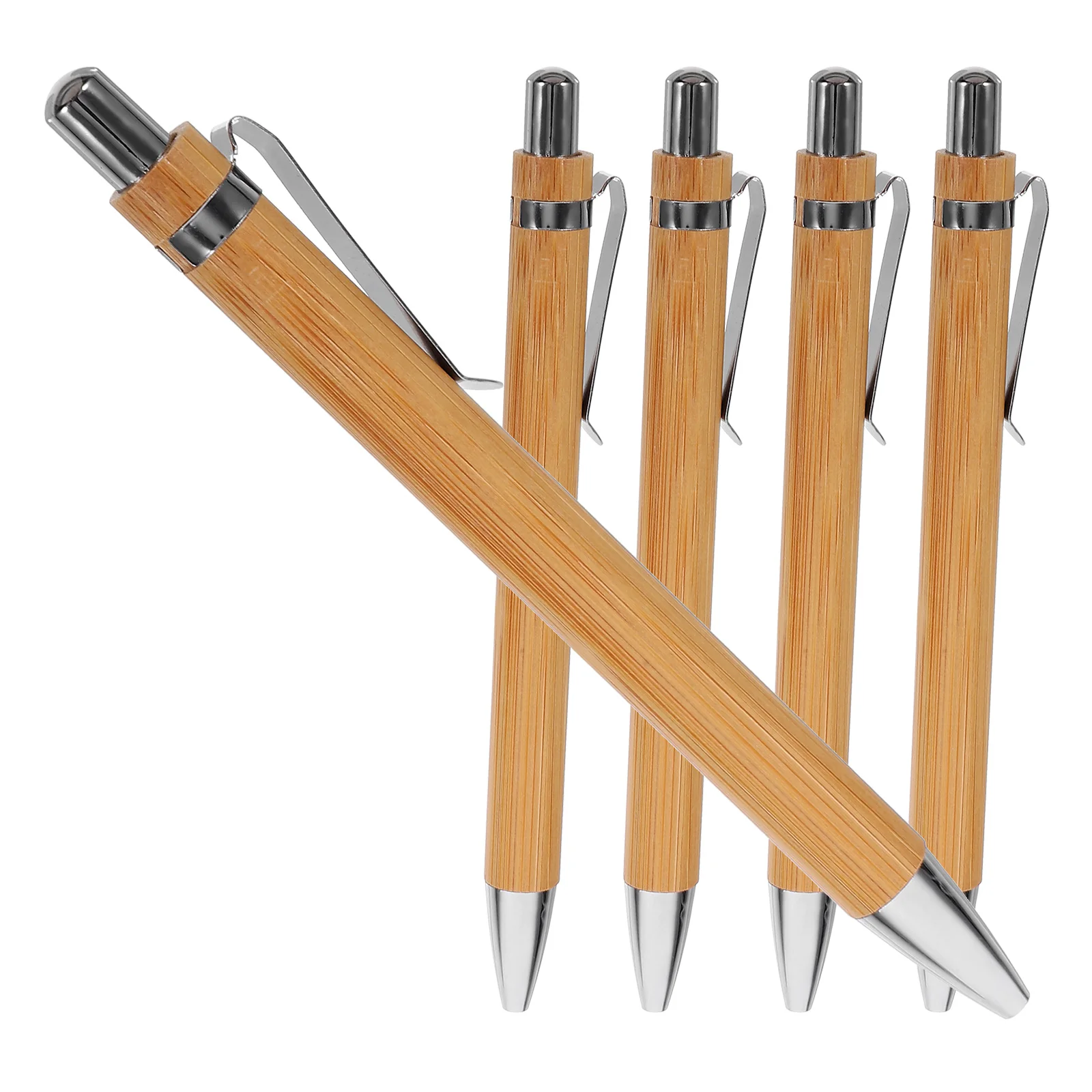 

5 Pcs Bamboo Telescopic Ballpoint Pen 1mm Black Core Retractable Writing Office School Supplies Portable Stationery Gift Home