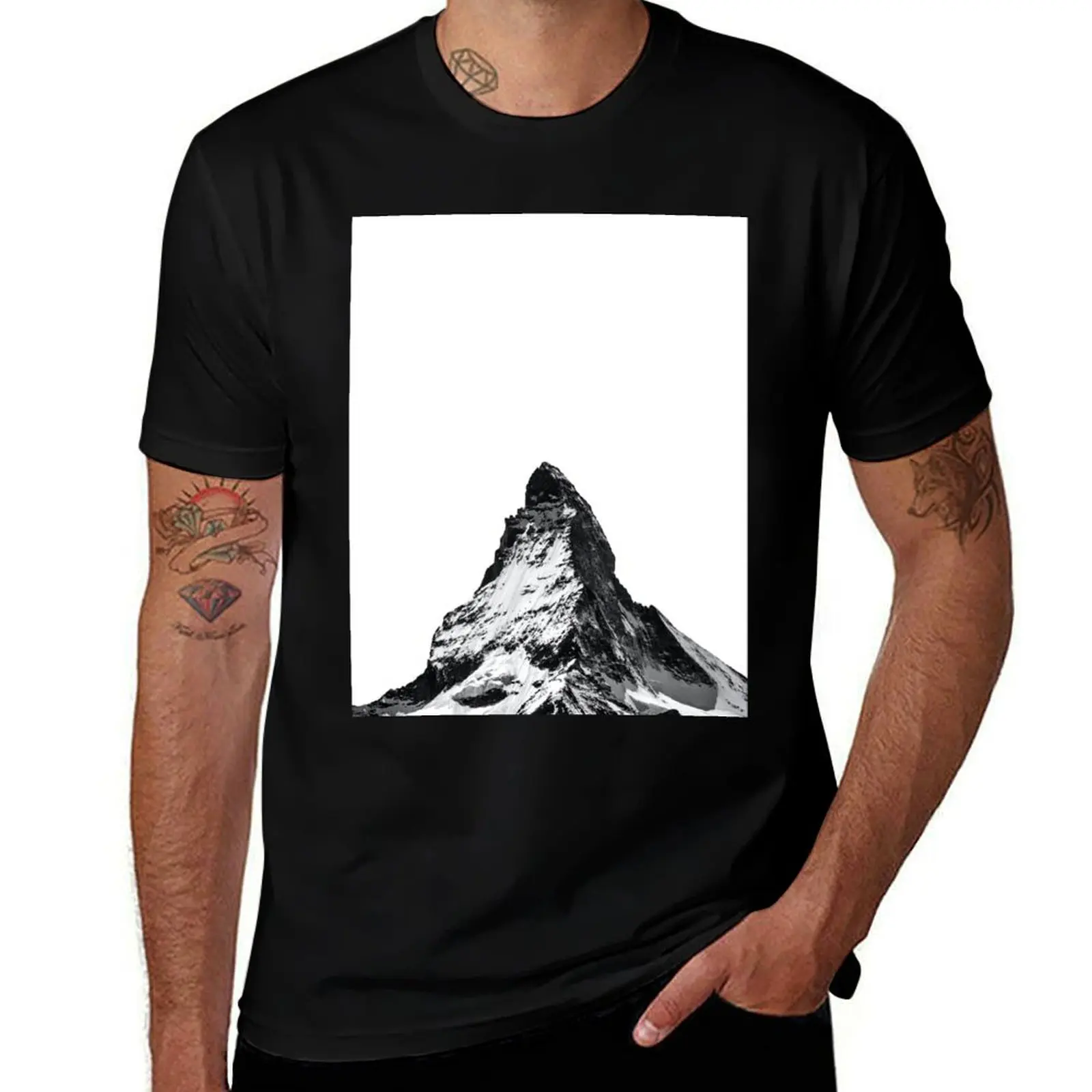 

Zermatt Switzerland, Matterhorn, Black and White, Modern Minimalist Art T-Shirt t shirts for man cotton soft T-Shirt