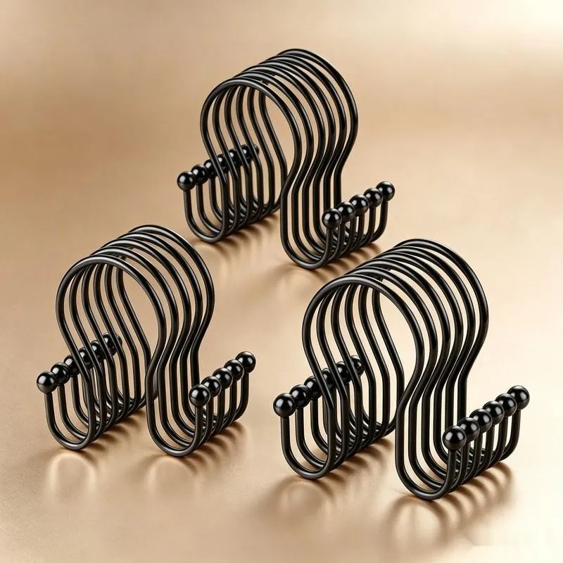 25 pcs Black Double Ear Shower Curtain Rings, Smooth Sliding Design, Easy to Hang Curtains, for Shower Rods