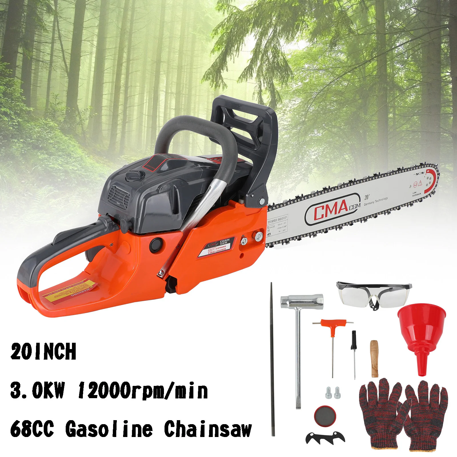 

Artudatech 20" 68CC Gasoline Chainsaw Cutting Wood Gas Sawing Aluminum Crankcase Chain Saw