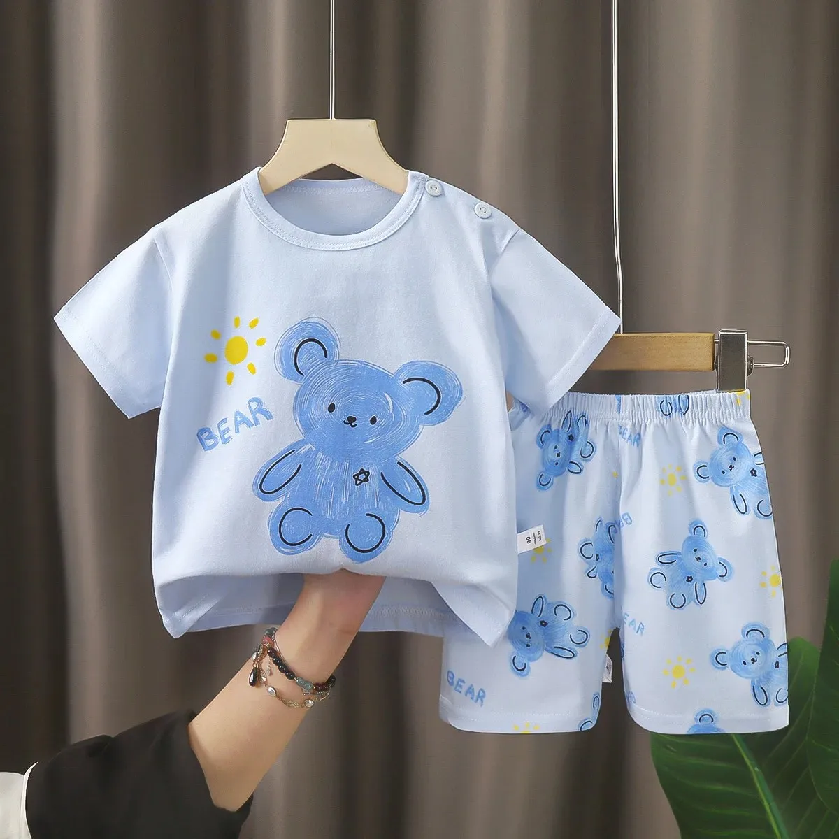 Child Short Sleeve Suits Summer Pure Cotton Tshirt Shorts 2 Piece Set 2024 Toddler New Style Short Sleeve Cartoon Tees+Shorts