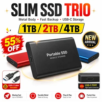 Disco Duro Externo SSD de 4 TB, Almacenamiento Portátil, USB 3.0 Tipo-C, para Laptop, Mac, Archivos de Juegos, Copias de Seguridad de Medios 1