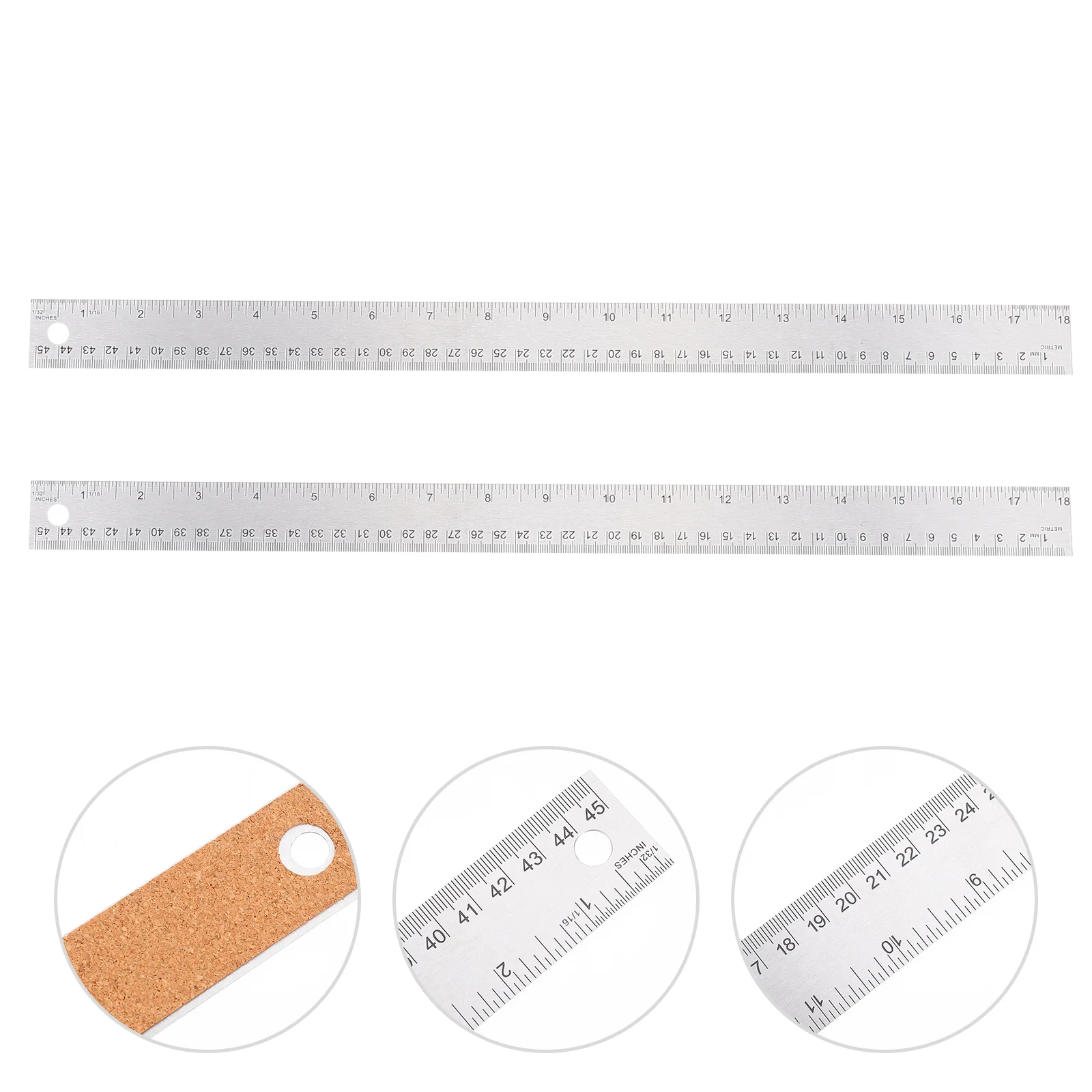 2 Pcs Stainless Steel Ruler Cork Office Bulk Rulers Wooden Transparent Machinist