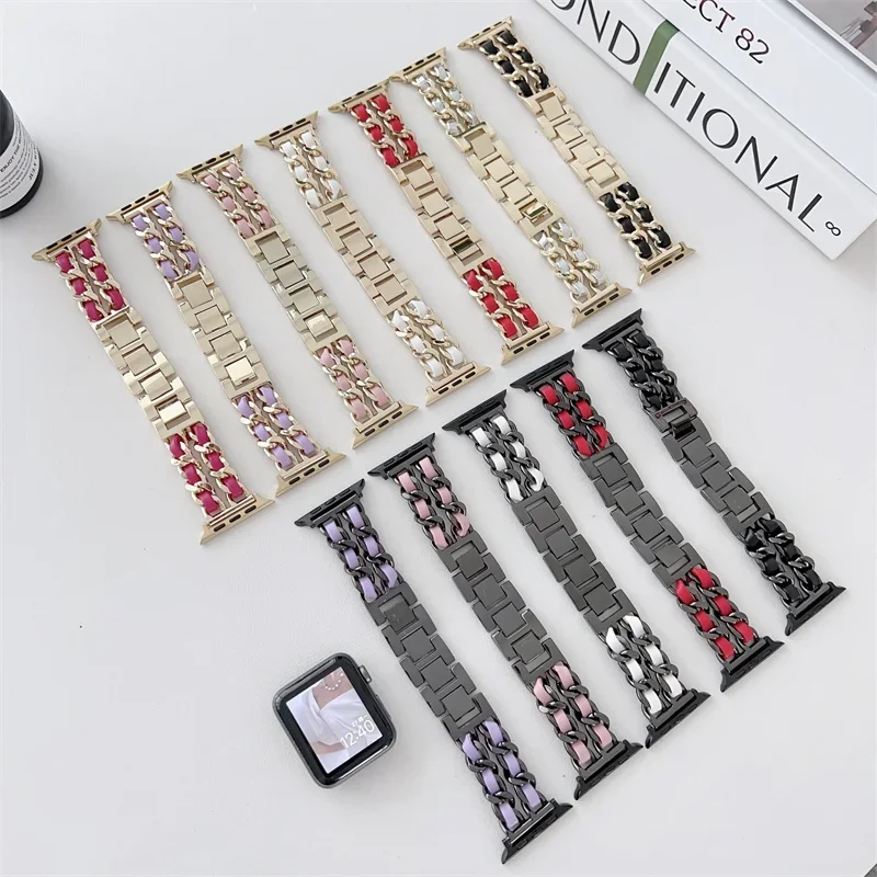 Leather Strap for Apple Watch Band ultra 49mm 45mm 41mm 42/46mm 40/44mm Luxury designer bracelet Iwatch Series SE 10 9 8 7 6 5 4