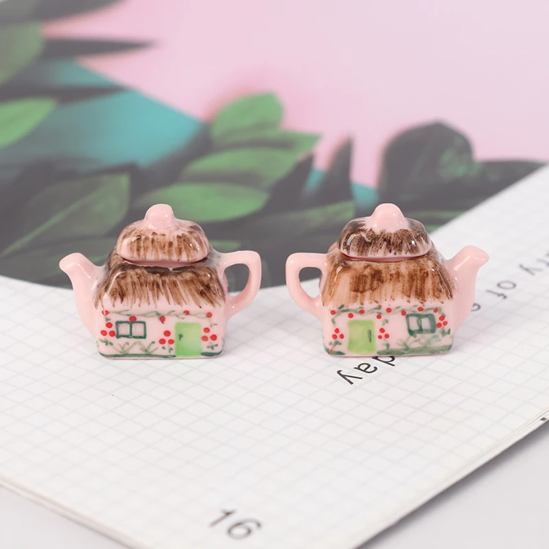 Indah porselen cangkir ketel air peralatan makan 1/12 miniatur rumah boneka dapur mainan