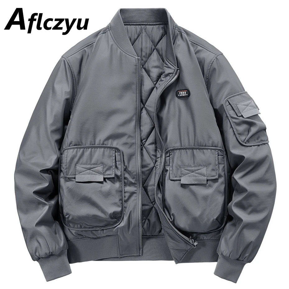 Thick Bomber Jackets Men Winter Parkas Fashion Casual Baseball Jacket Male Two-sided Cargo Jackets Solid Color Outerwear