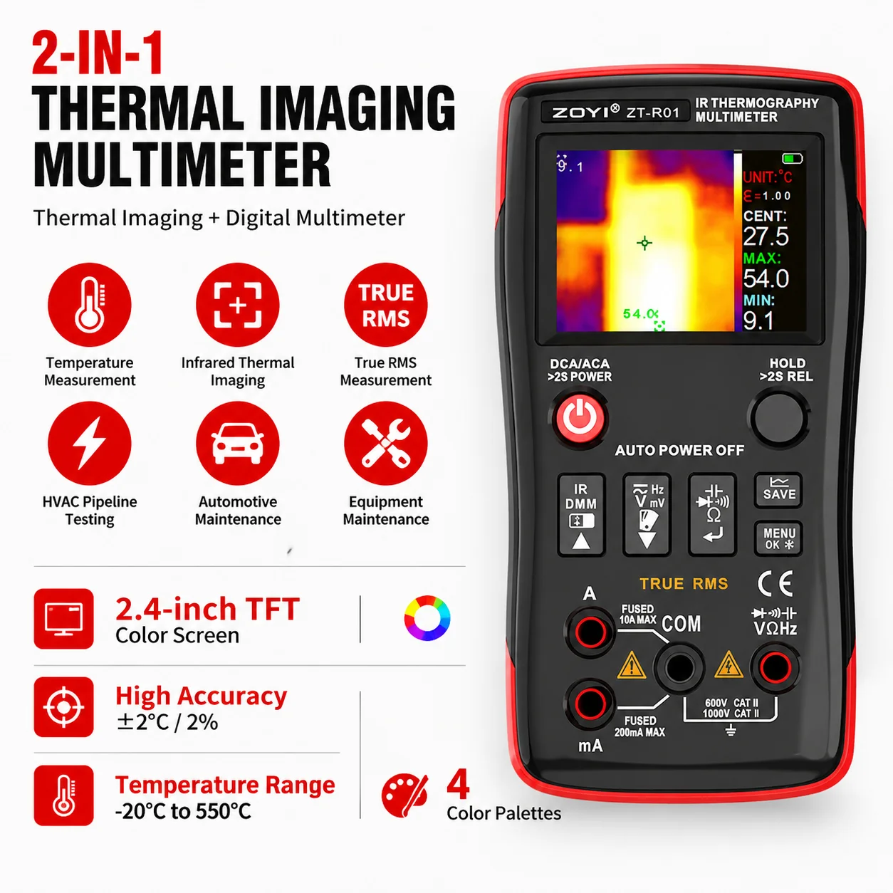 ZOYI ZT-R01 2-in-1 Thermal Camera Multimeter for Industrial Power Supply Floor Heating Motherboard Maintenance