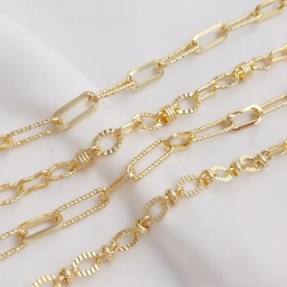 

Korean Handmade 14K Gold Color Batch Flower Rectangular Chain Round O Chain DIY Necklace Bracelet Jewelry Loose Chain