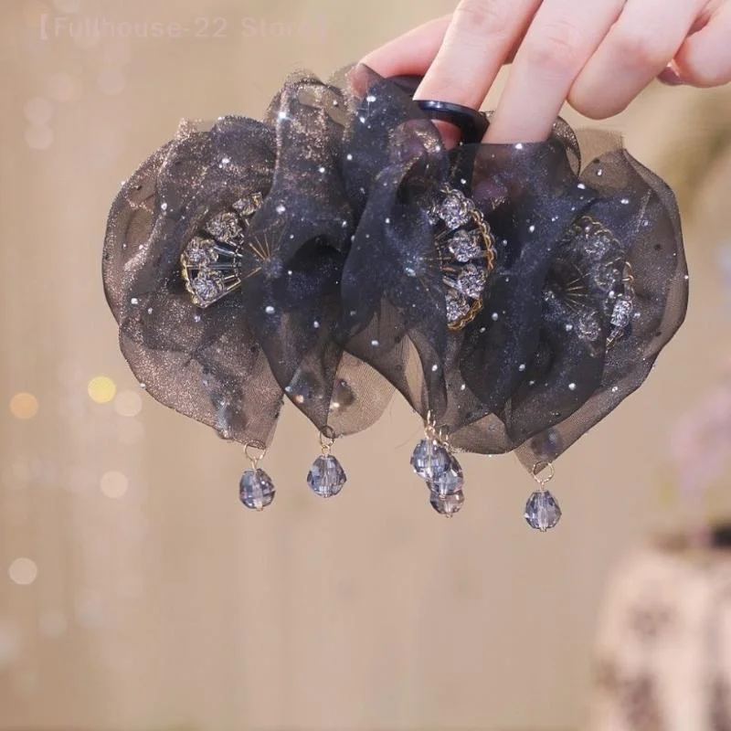 【MAX-22】Tulle Tassels Hair Claw For Women Temperament Shining Zircon Ponytail Shark Clip Princess Headdress Hair Accessories - Image 6