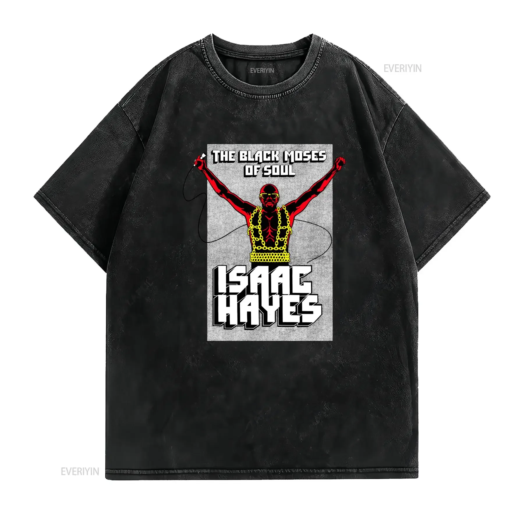 Vintage Retro Isaac Hayes The Black Moses Of Soul Music Print Casual T Shirt vintage Washed homme Comfortable Stylish Unisex
