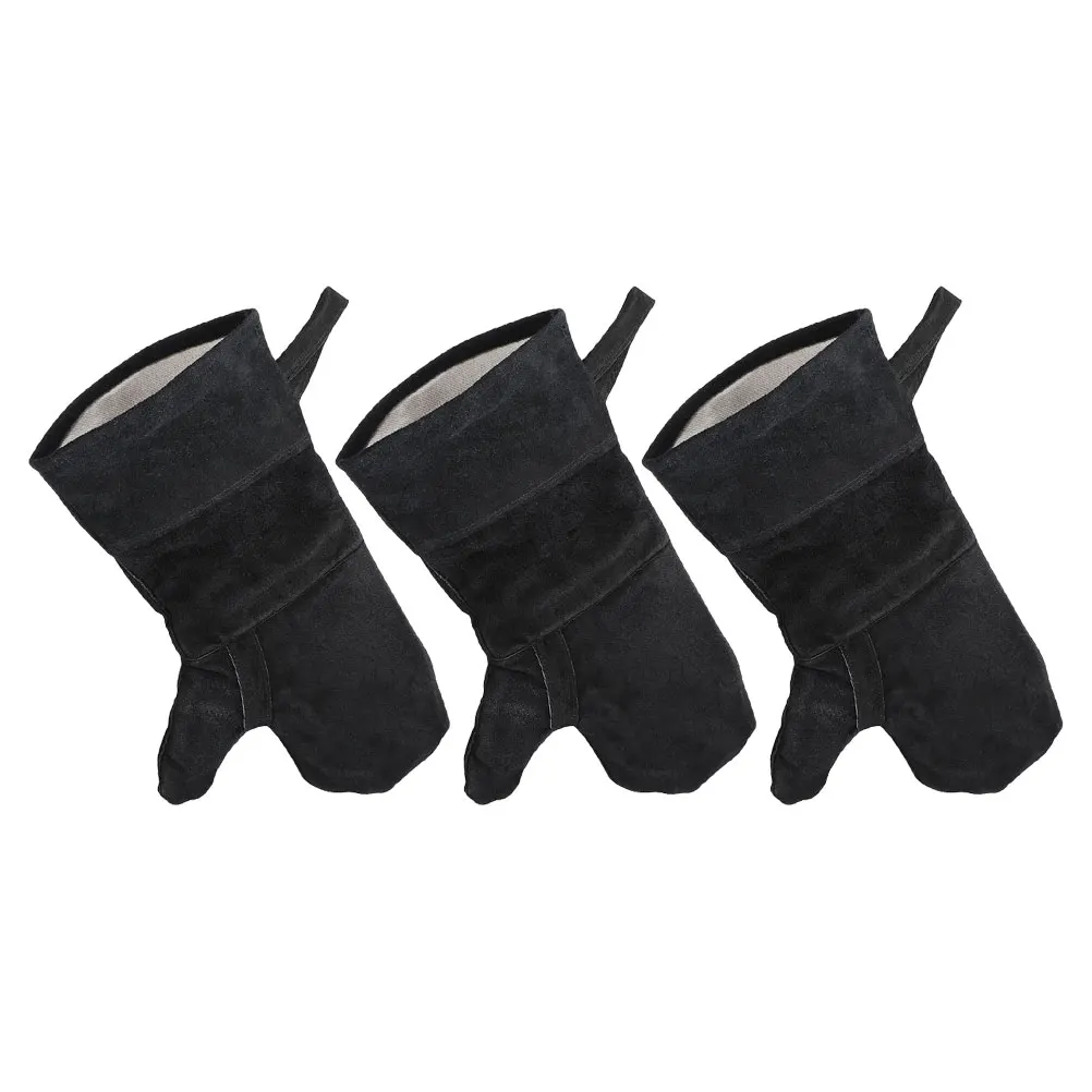 Manoplas de horno negras resistentes al calor, guantes forrados de algodón para asar, hornear, cocinar, barbacoa, 3 uds.