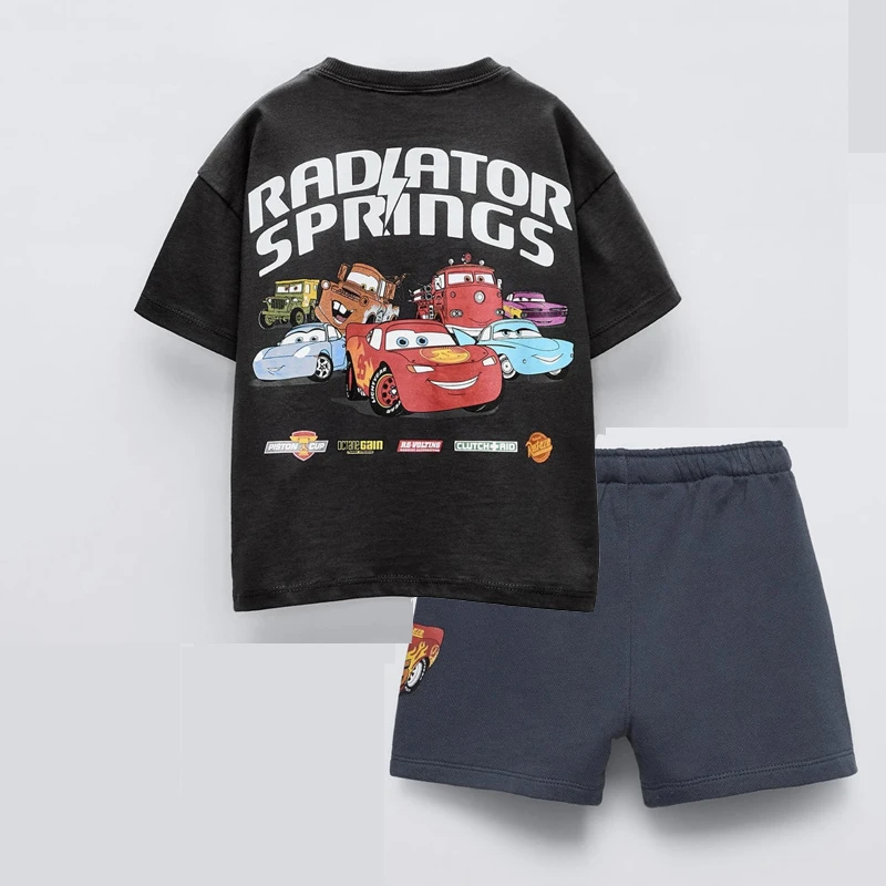 Car Tshirt+Shorts Two Piece Set Summer Clothing Boys Printed Tees Casual Sports Tees Black Shorts Trendy Costume Outer Wear image 2