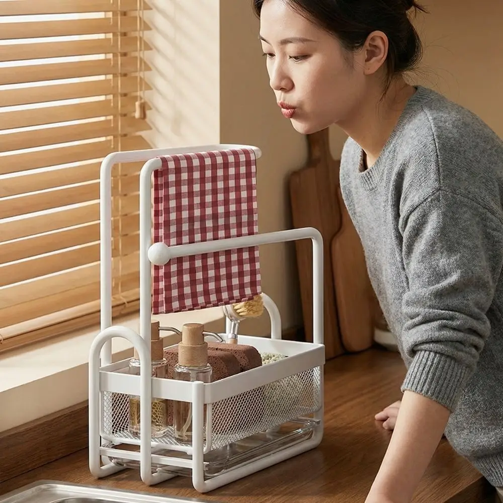 

Многофункциональная металлическая подставка-органайзер для раковины с поддоном для воды, прочная многоярусная сушилка для кухонной утвари