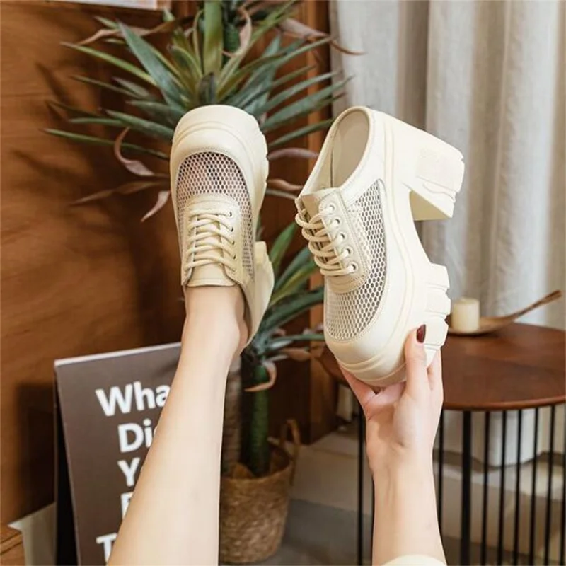 11cm Synthetic Air Mesh Summer Platform Wedge Mujer Comfort Sandals Fashion 2024 Slip-On Women Slippers Ladies Hot Sale Pumps