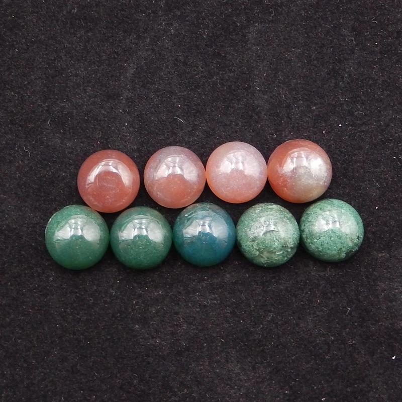 12mm Natural Stones Moss Agate Round Flatback Cabochons High Quality Polished Gemstone For Ring Earring Making12x6mm14g9pcs