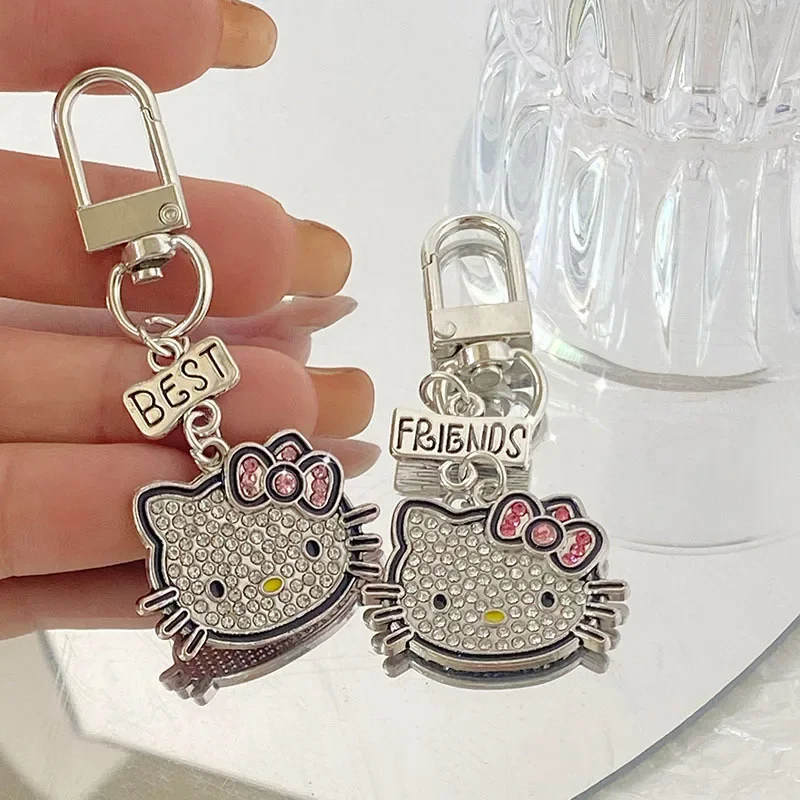 Cartoon HelloKittys Key Chains kawaii best Friend Keychain Flash Diamond Pendant Girl Heart Student Bag Accessories Friend Gift