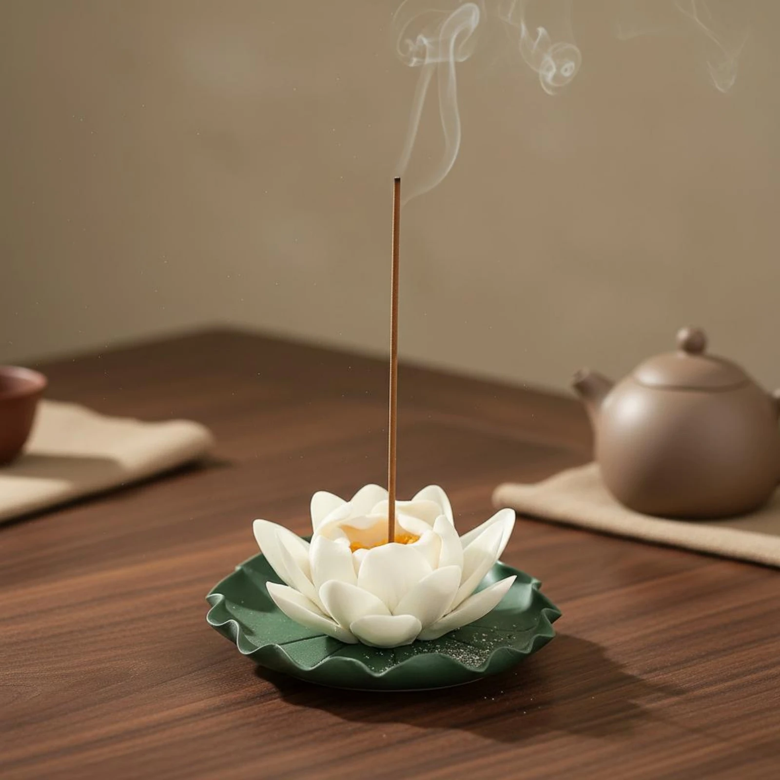 Brûleur de parfum en céramique en forme de lotus, fait main, pour la décoration de la maison, idéal pour les pratiquants de la pleine conscience et les spas.