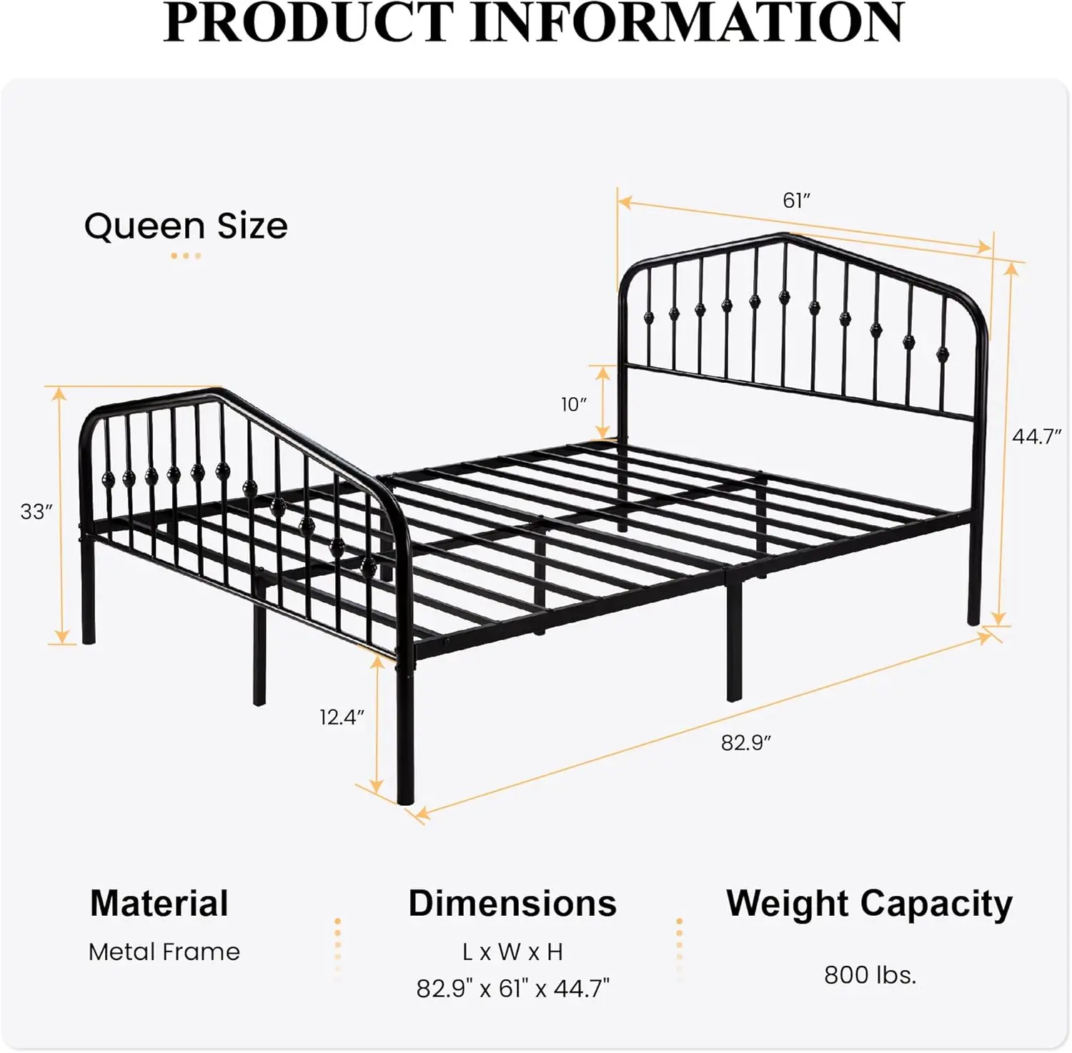 Size Metal Platform Bed Frame with Victorian Style Wrought Iron-Art Headboard/Footboard, No Box Spring Required