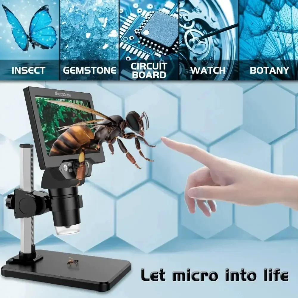 1000X Digital Microscope for Soldering 4.3 Inch Large Base 1-1000X Continuous Magnifier 10 Megapixels HD LCD Display 8MP