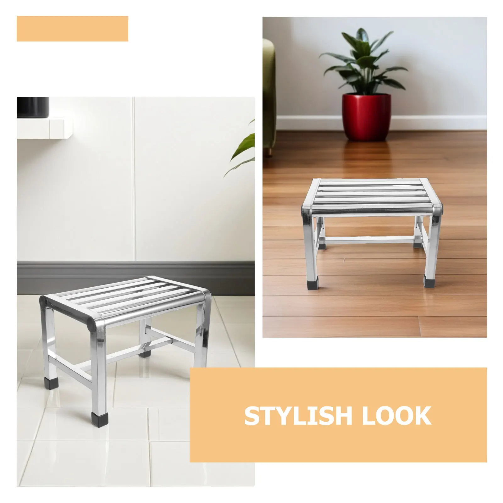 Modern Stainless Steel Shower Stool Waterproof Slatted Bath Bench Non-Slip Legs for Wet Rooms Portable Garden Laundry Utility
