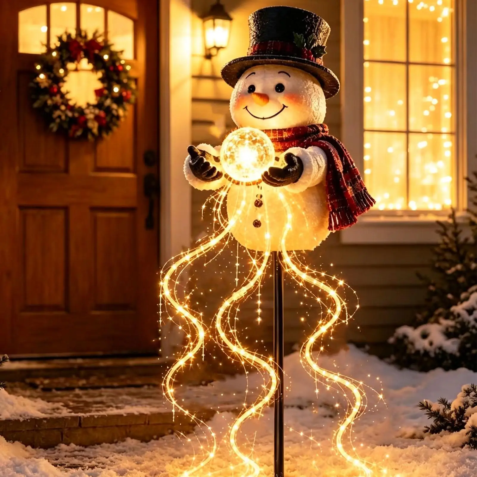 Magical Snowman & Star Christmas Stake Lights Garden Stake Lights Solar Powered For Patio Camping Xmas Holiday Party Decoration