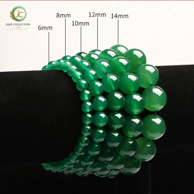Natural Green Agate Jade 6-14mm Bead Bracelet Elastic Bangle Charm Jewellery Fashion Hand-carved Man Woman Luck Gifts Amulet