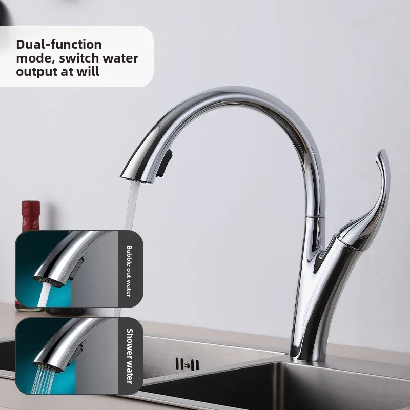 Pull Out Kitchen Faucet with Swivel Spout Hot and Cold Water Chrome Plated Anti Splash Sink Tap