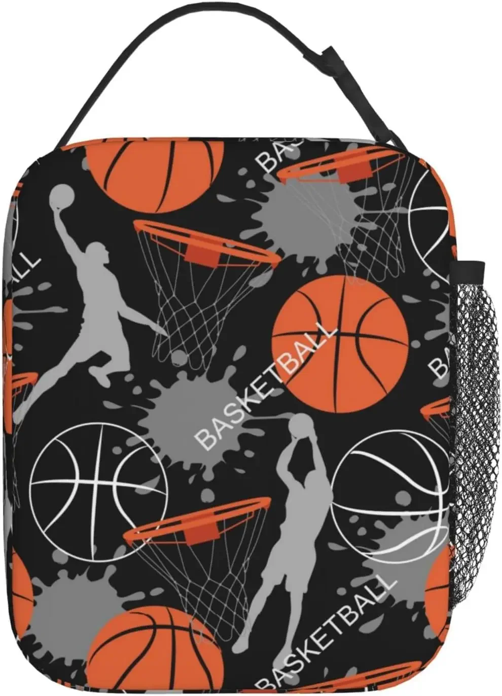 Art Basketball Durable Waterproof Insulated Lunch Bag Reusable Cooler Thermal Tote Lunch Box Organizer for School Work Picnic