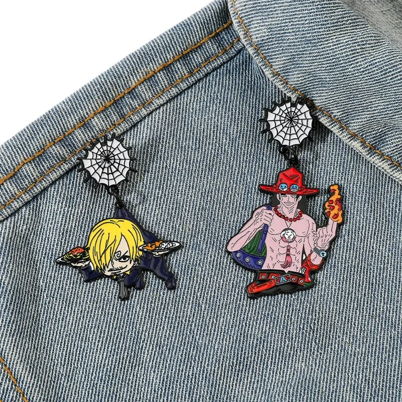 One Piece Cartoon Q Figural Brooch Sanji Ace Anime Action Figure Matel Toy Badge Merchandise Decoration Children Christmas Gifts