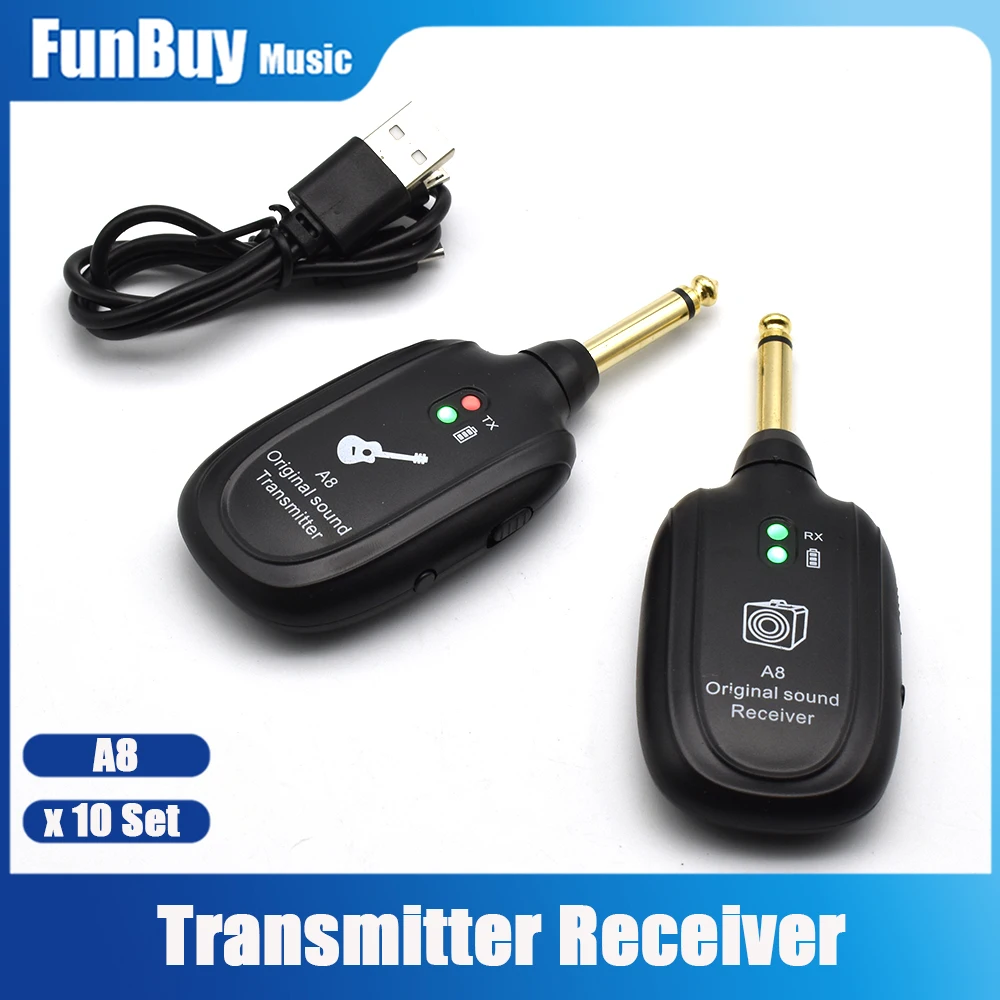 

10set Wireless Digital Audio System Transmitter Receiver USB Cable for Guitar Bass Ukulele Guitar Accessories Guitar Parts