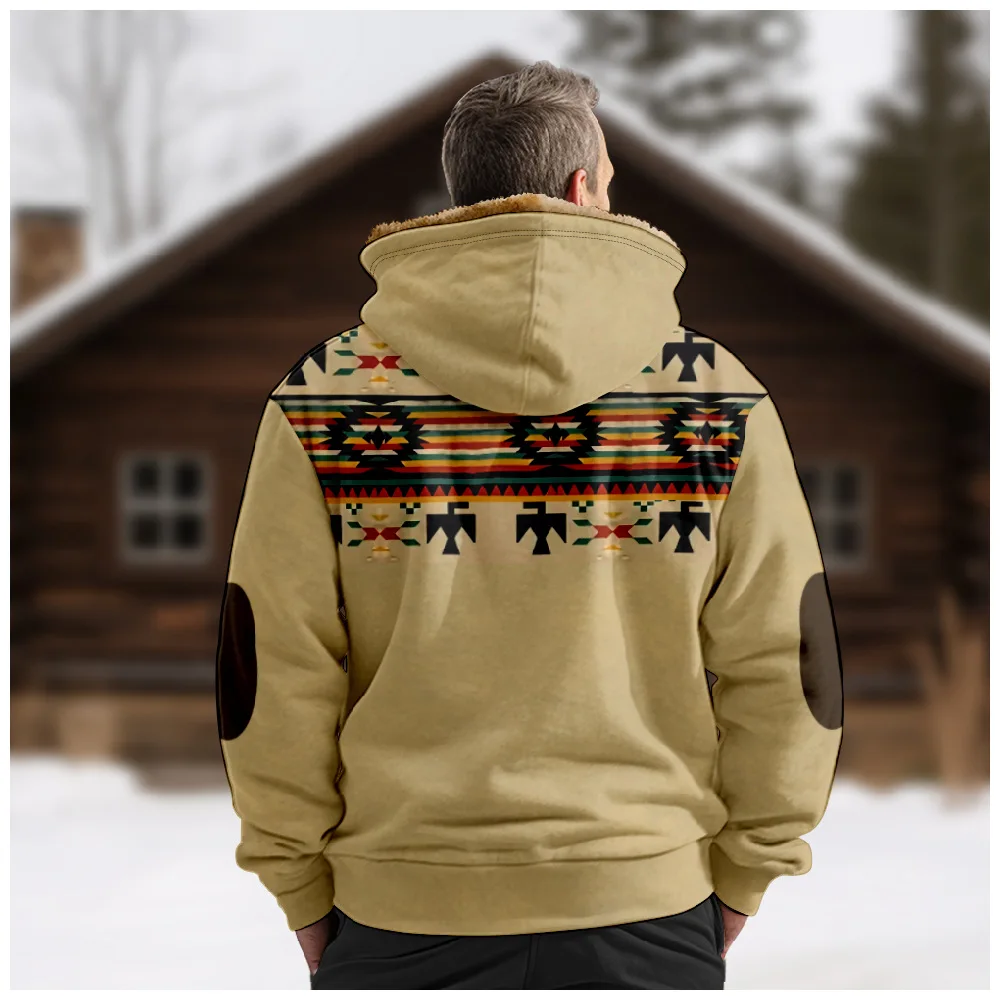 New Creative Pattern Hooded Sweater with Casual Printing Long Sleeve Zipper Sweater Thick Cotton Coat Winter A05