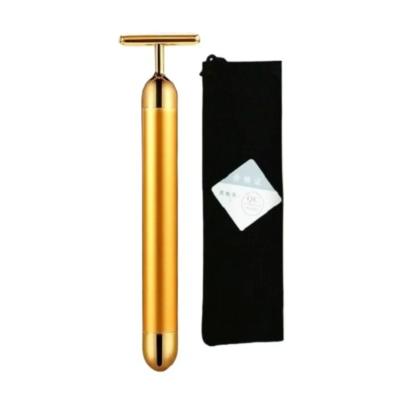 

T Shape Vibrating 24k Golden Facial Roller Massager Face Lifting Energy Beauty Bar Body Skin Massage Device Face Care Tools
