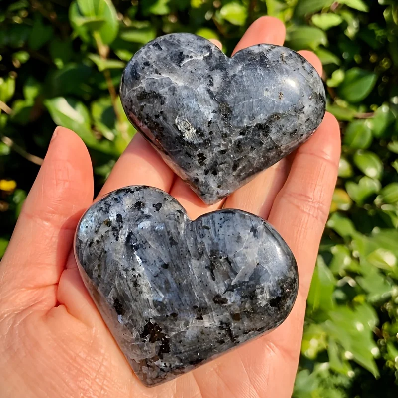 1pc Natural Crystal Heart-Bohemian Style Balck Larvikite Heart, Smooth Tabletop Decor for Holiday Gift