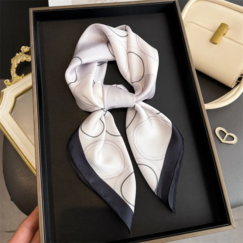 

Квадратный шарф с геометрическим круглым принтом, роскошный мягкий атласный стильный универсальный шейный шарф для женщин, повязки для волос, платок, бандана