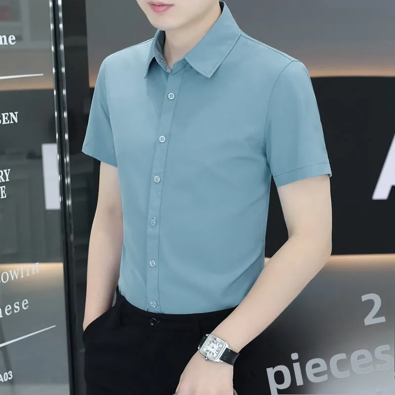 

Men's ort Sve irt Summer Thin Ice Silk Pure Color Slim Fit Iron Free Anti Wrinkle Busin Work Formal irt Casual irt