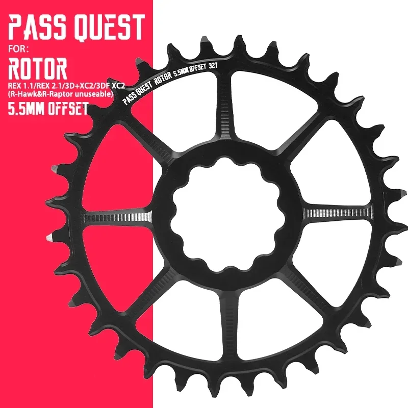 PASS QUEST ROTOR 5.5mm OFFSET Round Bicycle Sprocket 28T-36T Suitable For REX 1.1/REX 2.1/3D+XC2/3DF XC2 Sprocket Bicycle Parts