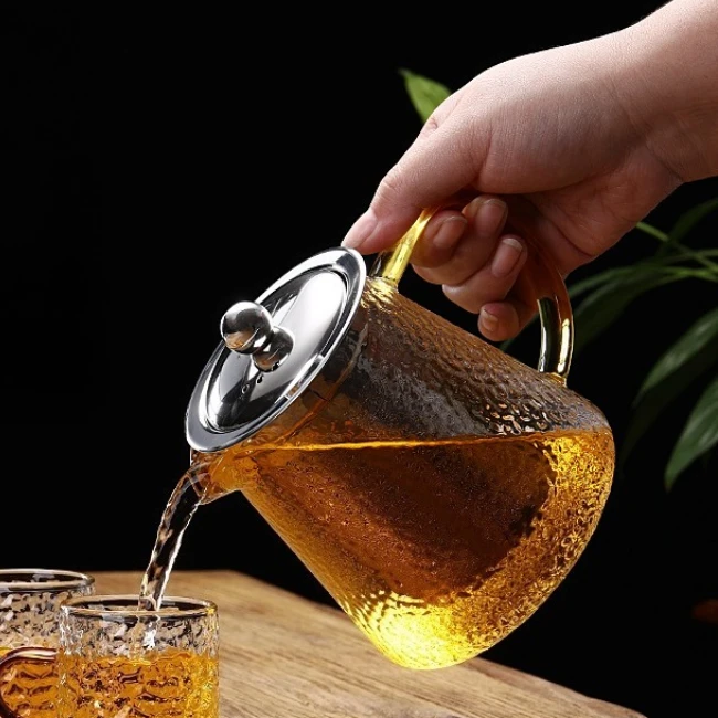 Thick Glass Teapot Transparent Large Tea Pot Tea Maker Stainless Steel Filter Heat-Resistant Boiling and Tea Set Office TeaPot
