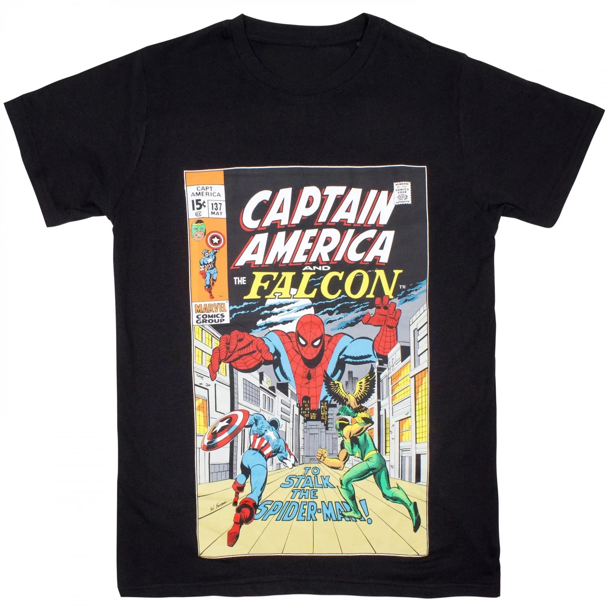 Couverture de bande dessinée Captain America et Falcon autorisée par Marvel, T-shirt imprimé en pur coton pour hommes et femmes, articles de super-héros
