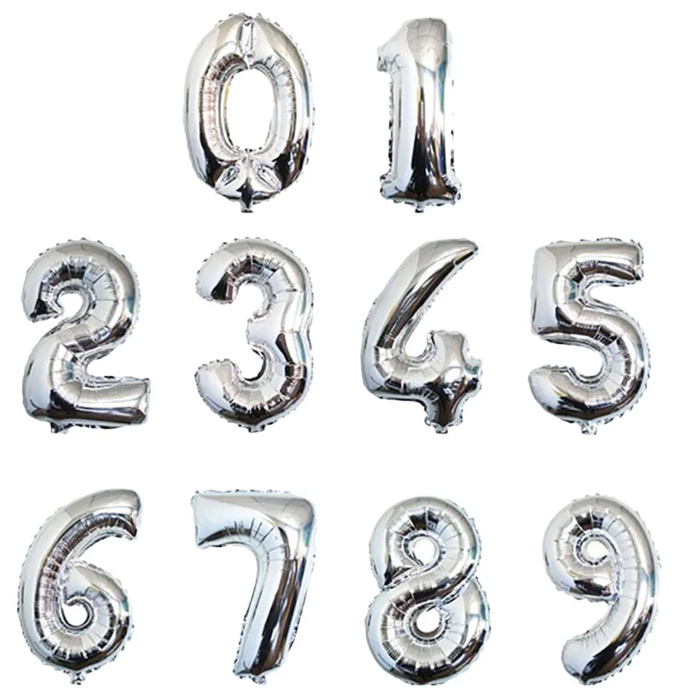 

10Pcs 16 Inch Aluminum Foil Number Balloons Silver Party Supplies Digital Balloon Decoration Birthday Wedding Digital Balloons