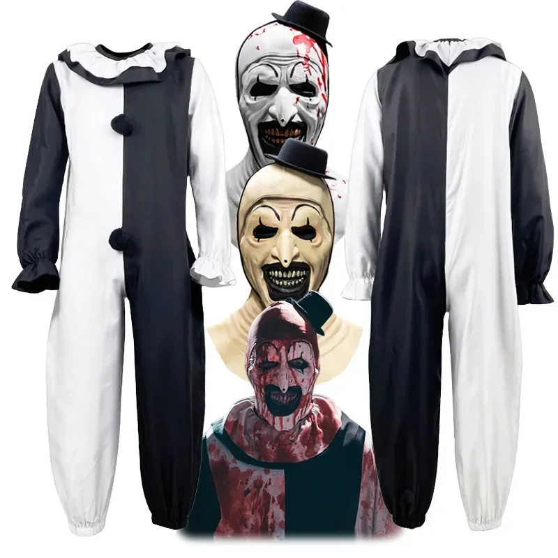 Il Clown Cosplay Terrifier Costume Cosplay Horror Clown Tuta Maschera Abito completo Costumi di Halloween per uomini o donne Adulti